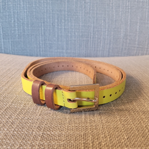 Yellow and Brown Leather Women's Belt - Picture 1 of 9